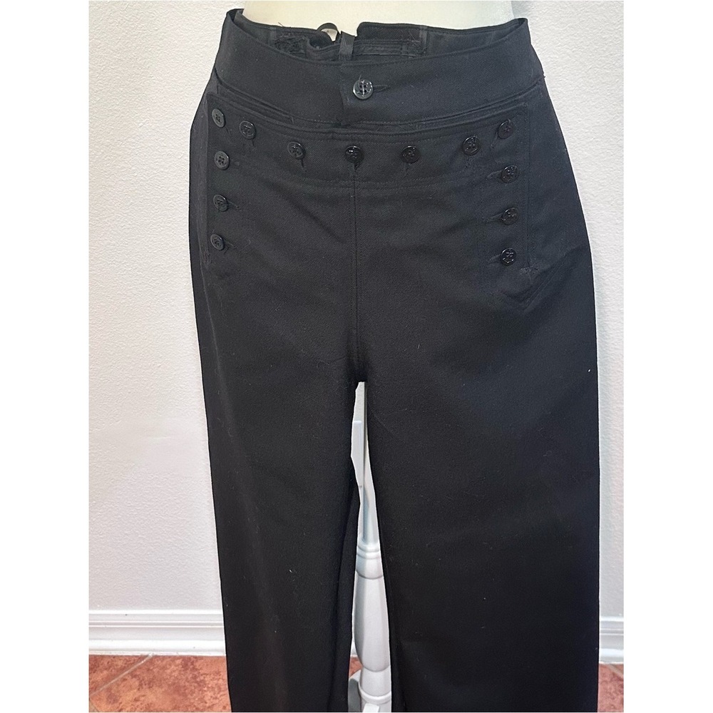 Women's Black Military-Style Wide Leg Tie Back Button Front Pants